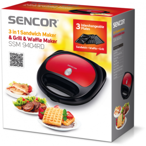 Sencor SSM 9404RD Szendvicssütő, grillező és gofrisütő 3 az 1-ben 