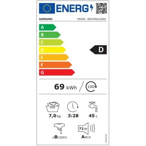 Samsung WW70AA126AE/LE Elöltöltős mosógép, fehér