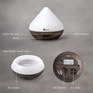 Taotronics TT-AD002 sötétbarna fa mintázatú ultrahangos illóolaj párásító LED fénnyel 