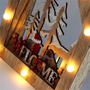 Iris Karácsonyi ház alakú madarak mintás/20x30x5,5cm/meleg fehér LED-es fa fénydekoráció 