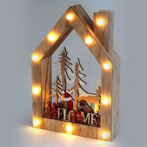 Iris Karácsonyi ház alakú madarak mintás/20x30x5,5cm/meleg fehér LED-es fa fénydekoráció 