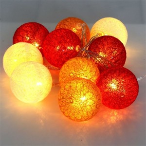 Iris Gömb alakú 6cm/színes fonott/1,5m/piros-narancs-meleg fehér/10db LED-es/USB-s fénydekoráció 