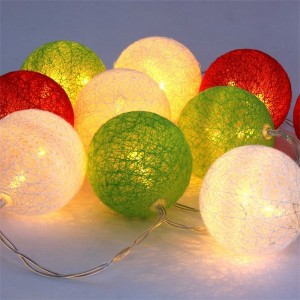 Iris Gömb alakú 6cm/színes fonott/1,5m/piros-fehér-zöld/10db LED-es/USB-s fénydekoráció 