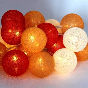Iris Gömb alakú 6cm/színes fonott/3m/piros-narancs-meleg fehér/20db LED-es/USB-s fénydekoráció 