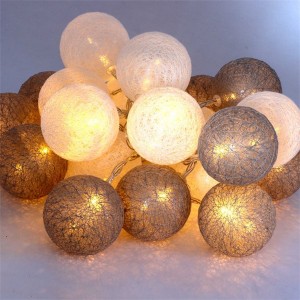 Iris Gömb alakú 6cm/színes fonott/3m/szürke-fehér/20db LED-es/USB-s fénydekoráció 