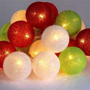 Iris Gömb alakú 6cm/színes fonott/3m/piros-fehér-zöld/20db LED-es/USB-s fénydekoráció 