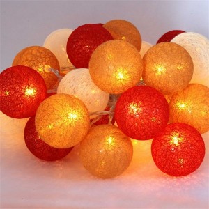 Iris Gömb alakú 6cm/színes fonott/4,5m/piros-narancs-meleg fehér/30db LED-es/USB-s fénydekoráció 