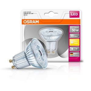 Osram Star PAR16 üveg ház/4,3W/350lm/2700K/GU10/230V/36fok/81lm/W LED spot izzó 