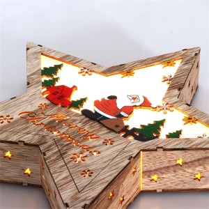 Iris Csillag alakú Télapó mintás/30x30cm/meleg fehér LED-es fa fénydekoráció 
