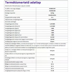 HOMEFORT HSZH81UW Hőszivattyús szárítógép, A++ Energiaosztály