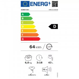 HOMEFORT HME16100UW Elöltöltős mosógép D energiaosztály