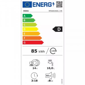 Midea MFD60S350S-HR Szabadonálló mosogatógép, 14 teríték, 10 L fogyasztás, 8 program