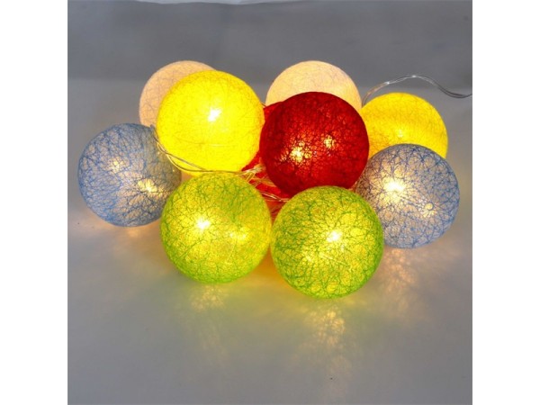 Iris Gömb alakú 6cm/színes fonott/1,5m/több színű/10db LED-es/USB-s fénydekoráció Iris Gömb alakú 6cm/színes fonott/1,5m/több színű/10db LED-es/USB-s fénydekoráció