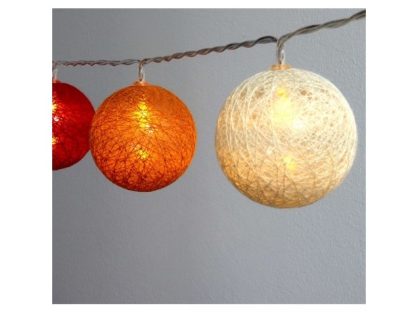 Iris Gömb alakú 6cm/színes fonott/1,5m/piros-narancs-meleg fehér/10db LED-es/USB-s fénydekoráció Iris Gömb alakú 6cm/színes fonott/1,5m/piros-narancs-meleg fehér/10db LED-es/USB-s fénydekoráció