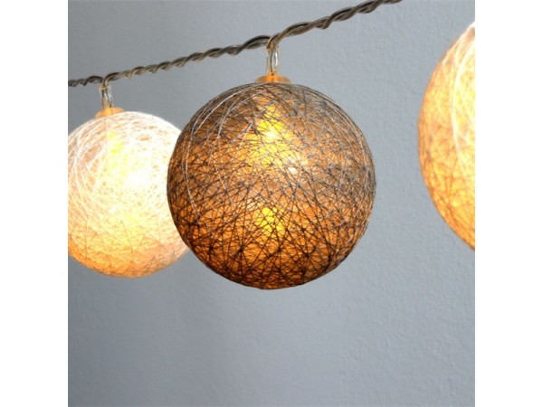 Iris Gömb alakú 6cm/színes fonott/3m/szürke-fehér/20db LED-es/USB-s fénydekoráció Iris Gömb alakú 6cm/színes fonott/3m/szürke-fehér/20db LED-es/USB-s fénydekoráció