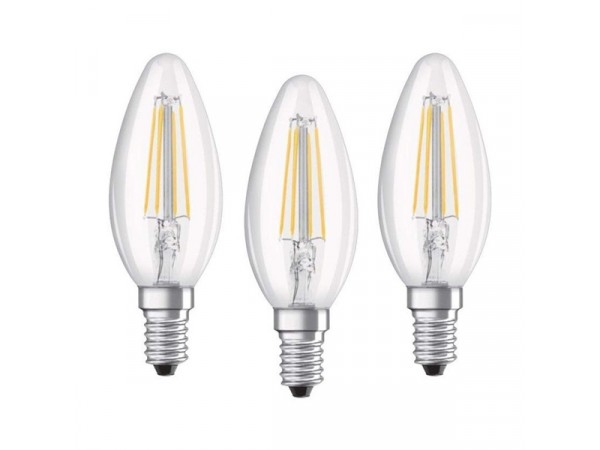 Osram Base átlátszó üveg búra/4W/470lm/2700K/E14/dobozos LED gyertya izzó 3 db Osram Base átlátszó üveg búra/4W/470lm/2700K/E14/dobozos LED gyertya izzó 3 db