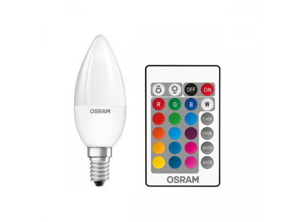 Osram Star+ RGBW/matt búra/4,5W/250lm/2700K/E14 távirányítható LED gyertya fényforrás Osram Star+ RGBW/matt búra/4,5W/250lm/2700K/E14 távirányítható LED gyertya fényforrás